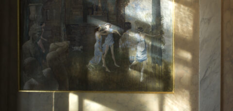 Een detail van een wandschildering in het Nijsinghhuis